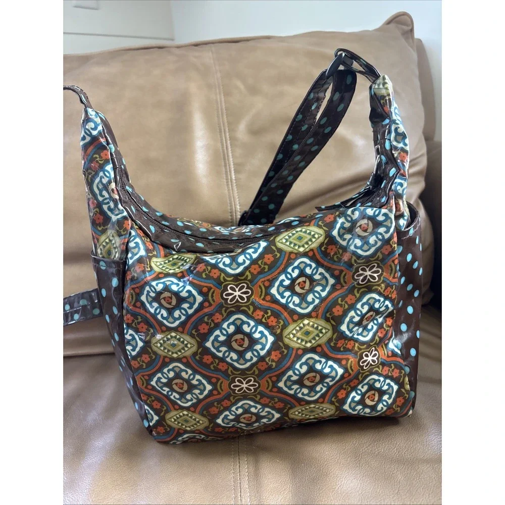 Lily Waters Purse Rain On Me Vinyl Boho Print Hobo Style Colorful‎ Water Repel